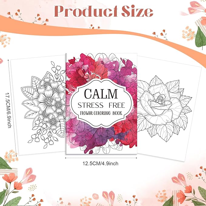 Liliful 72 Pcs Flower Coloring Book Bulk for Adult Calm Supplies DIY Art Stress Relief Drawing Book with Colorful Flower Patterns Favors Goodie Bag Filler and Holiday Gifts
