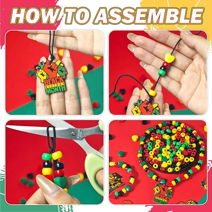 Cinrobiye 24 Sets Black History Month Beads Craft Kits African American Party Favor DIY Creative BHM Decorations for Home School Classroom Fun Rewards Favor Supplies Adults Teens Jewelry