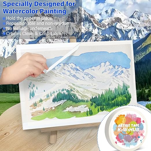 Artist Tape for Watercolor Paper, White Art Masking Tape for Drafting Painting Canvas Framing - Acid Free, 1" x 180 FT