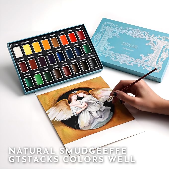 rubens Watercolor Paint Set 24 Colors, Full Pan Solid Artist Watercolors with Removable & Refillable Pans, Highly Pigmented Watercolor, Portable Art Painting Set for Beginner, Artist, Adults