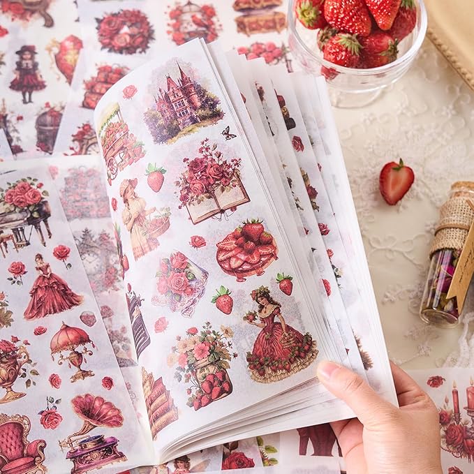 Washi Sticker Book for Scrapbook, 450+ Pre-Cut Scrapbooking Stickers, Vintage People Flowers Aesthetics Stickers for Adults and Teens, Junk Journal Supplies for Journaling Decorative DIY Arts Craft