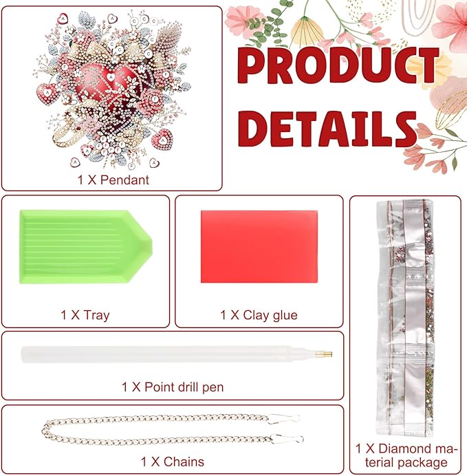 DOMROM Heart Diamond Art Hanging Kits for Adults Beginners, Special Shaped Crystal Diamond Painting Heart Pendant, DIY Diamond Art Suncatchers for Home Garden Wall Decor Gift