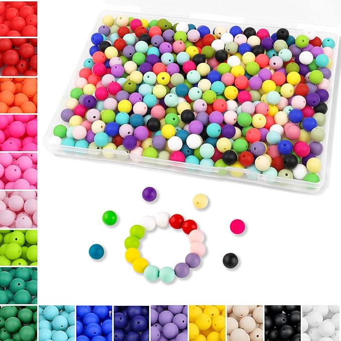 MAIBAOTA 240 Pcs Silicone Beads Bulk, 9 mm Mix Color Silicone Beads for Keychain Making, Loose Rubber Round for Keychain/Pens/Bracelet/Necklace Making（with Boxed Kits）