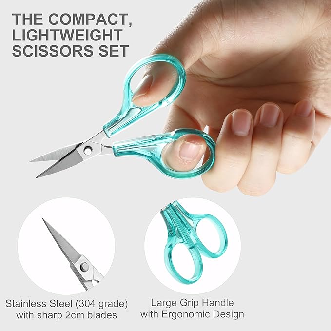 PAFASON Small Travel Embroidery Scissor Set Curved Straight Tip All Purpose for Quilting Sewing Knitting Crafting Cross Stitch Crochet Thread Yarn Paper Fabric Detail Multipurpose Cutting Safety Case