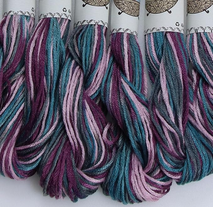 KCS Big skeins of 25 Meters Size 25 Color Variegated Cross Stitch Stranded Threads,6 skeins,4514