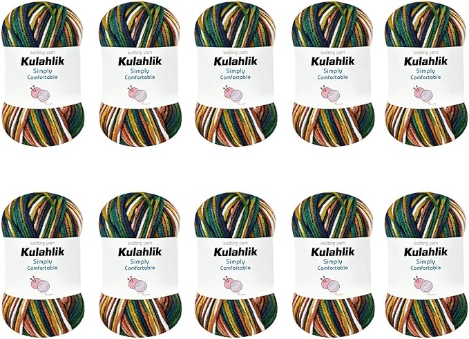 500g(10x50g) Acrylic Yarn for Crocheting and Knitting, Colorful Gradient Yarn Thread, 10 Rolls Skeins, Multicolor Hilo Acrílico, Perfect for DIY Crafts Project