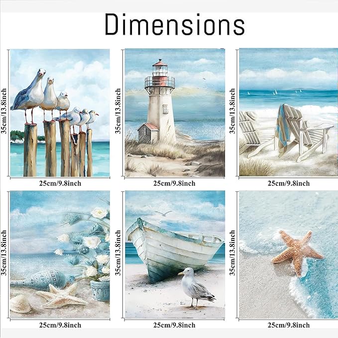 cupmod 6 Packs Beach Paint by Numbers Kit for Adults,Sea Side DIY Acrylic Oil Painting Numbers Kits on Canvas,Watercolor Adults Paint by Numbers Kits for Home Decor 9.8x13.8inch