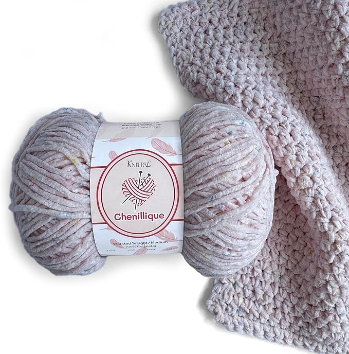 Chenillique Velvet Chenille Yarn for Crocheting, 4-Pack (856Yds / 400G), Free Patterns, Beginners Friendly - Soft Baby Yarn for Knitting Baby Blanket - #4 Medium Worsted Weight - Pink Sprinkles