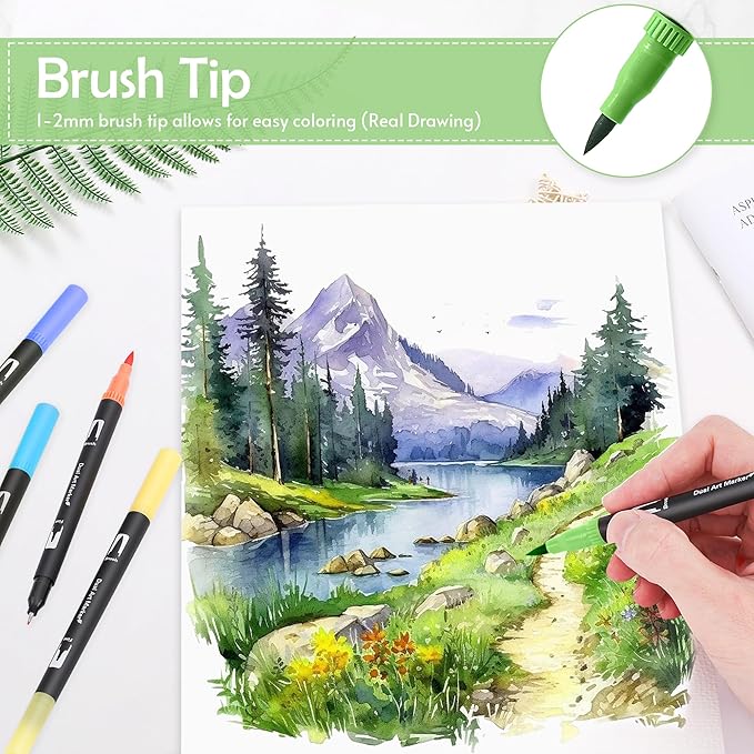 100 Colors Brush & Fine Dual Tip Watercolor Markers for Adult Coloring Books No Bleeding Professional Paint Pens For Drawing Note taking Planner Calligraphy Journaling Card Making Art Supplies