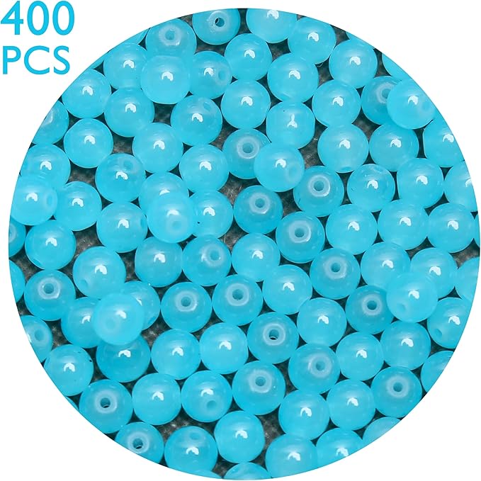 400PCs 4mm Aquamarine Jade Glass Beads Bulk, Round Smooth Hole Glass Crystal Beads for Jewelry Making, DIY Bracelets, Necklaces, Bag Charms, Keychains and Craft Projects