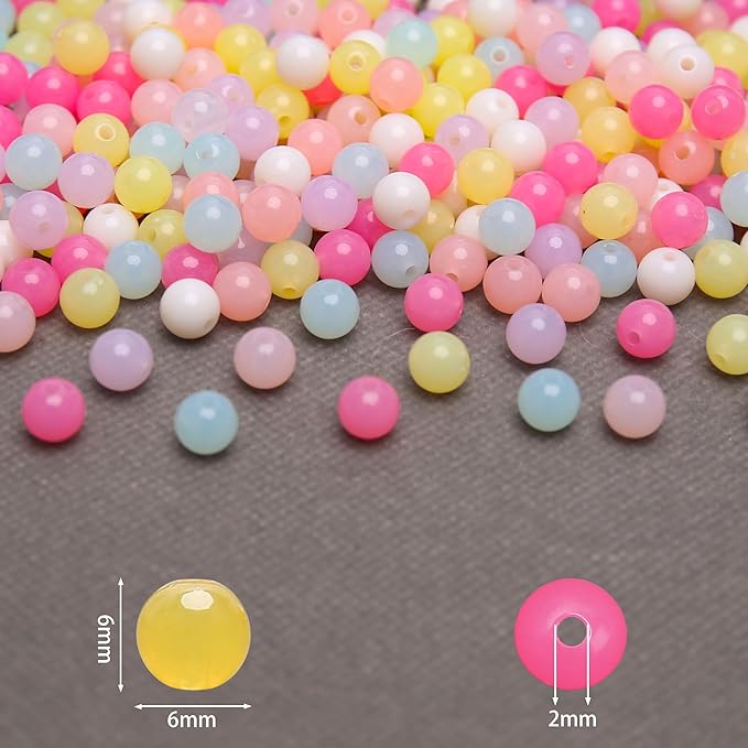 bonny boxx 1000pcs 6mm jelly light mix colors round beads, smooth transparent acrylic balls, plastic resin gumball bubblegum chunky beads for necklace & bracelet making, crafting supplies