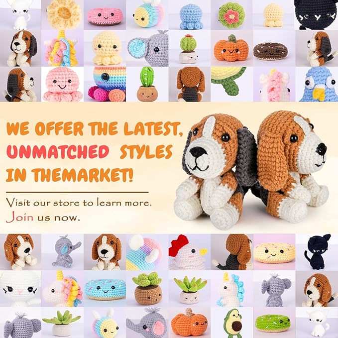 Crochetta Crochet Kit for Beginners, Beginner Crochet Kit for Adults with Step-by-Step Video Tutorials, DIY Crochet Animal Kits Knitting Supplies, 2 Pack Beagle Family (40%+ Yarn)