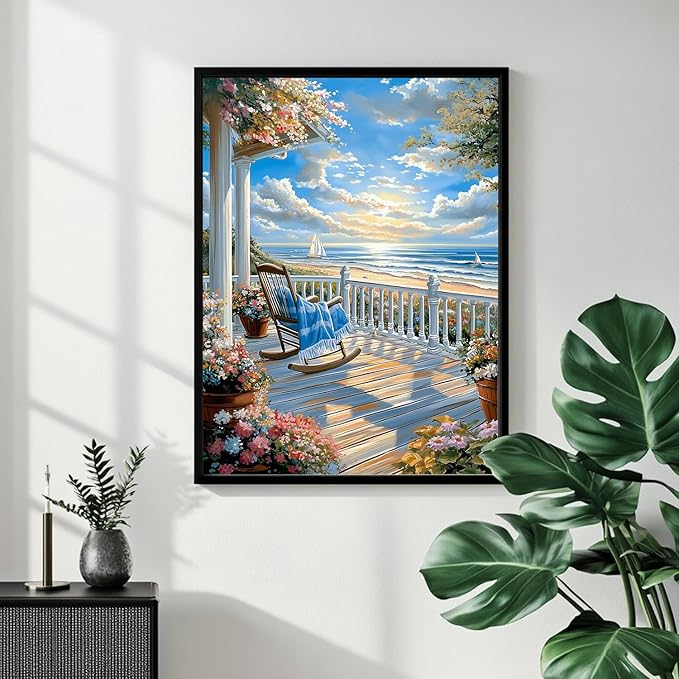 Landscape Paint by Numbers for Adult, Paint by Numbers Kit for Adults Beginners, DIY Beach Acrylic Painting on Canvas for Home Wall Art Decor 16x20Inch
