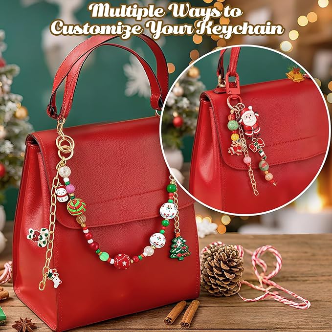 Ecoofor 251 Pcs Christmas Keychain Making Kit for Adults — Includes 20 Keychain Clips, 25 Extender Chains, 81 Charms, Beading Accessories, Jewelry Pliers — DIY Bag Charms & Jewelry Craft Kit