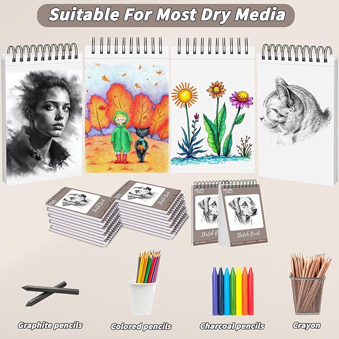 10 Pcs Sketch Books Bulk 5.5 x 8.5 in 400 Sheets Top Spiral Bound Sketch Pad Drawing Paper 40 Sheets Each Acid Free Mixed Media Sketchbook 68lb/100gsm Art Supplies for Beginner Artist