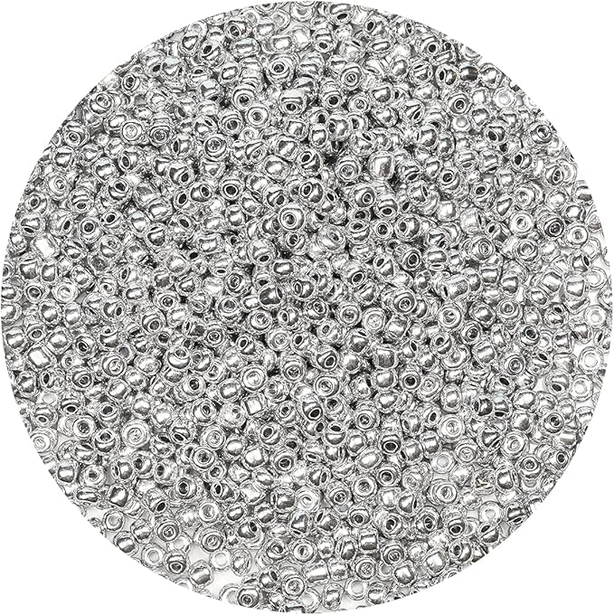 Bala&Fillic Opaque Silver Color 4mm Seed Beads About 1200pcs/100Grams in Bag, 6/0 Glass Craft Beads for Making Bracelet and Necklace (Silver)