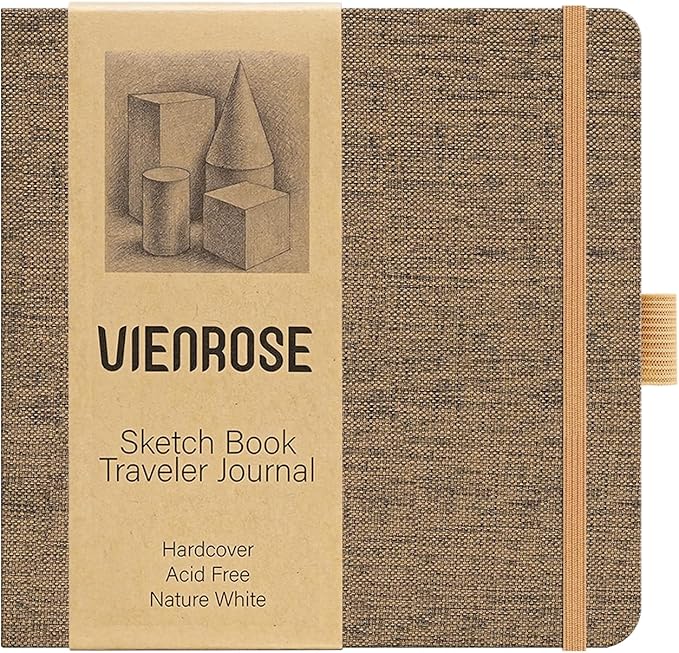 Vienrose 5.5"x5.5" Sketch Books, Linen Cover Hardbound Sketching Book with Acid-Free Paper, Drawing Pad for Kids, Beginners & Professionals, Art Supplies for Adults & Students(Brown, 60 Sheets)