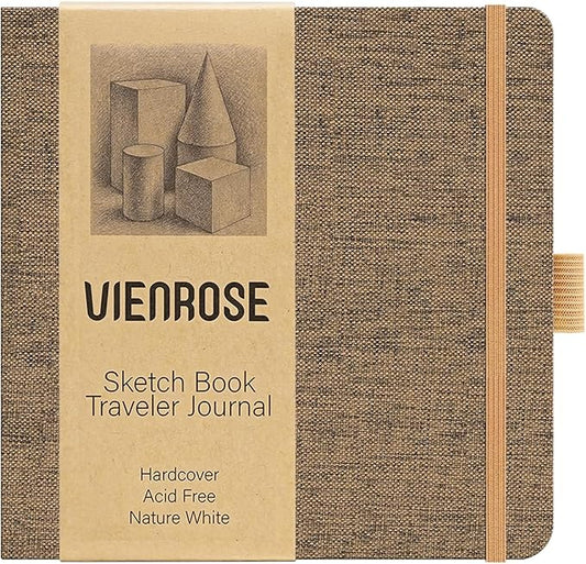 Vienrose 5.5"x5.5" Sketch Books, Linen Cover Hardbound Sketching Book with Acid-Free Paper, Drawing Pad for Kids, Beginners & Professionals, Art Supplies for Adults & Students(Brown, 60 Sheets)