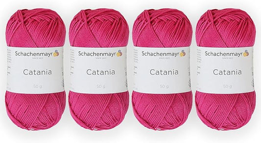 4 Skein/Pack Schachenmayr (SMC) Catania Originals Yarn, Each Ball 1.76 Oz (50gr) / 136 Yards (125 m), 100% Mercerized Cotton for Knitting and Crochet Yarn, Sport Weight, 114 - Cyclamen