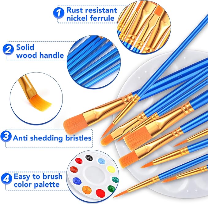 AROIC Paint Brushes Palette Set,24 Pack/240Pcs Acrylic Paint Brushes and 24 Palettes, Professional Artist Brushes, Finger and Face Painting Oil Painting Watercolor Kid's and Adult Painting Art Set.