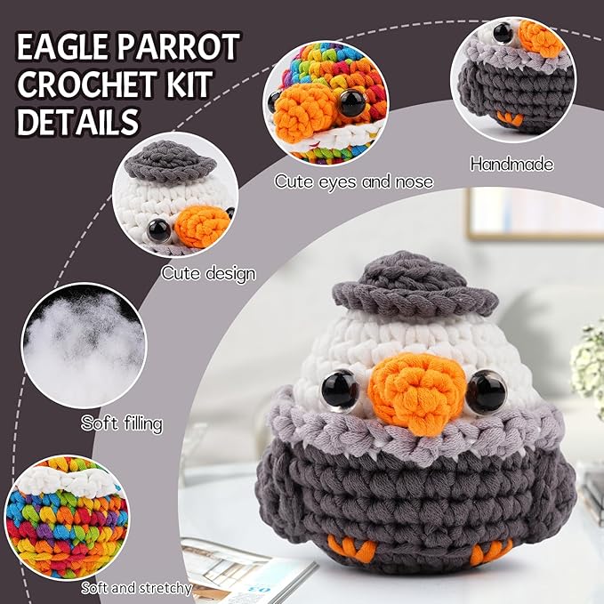 Vanttokeey Crochet Kit for Beginners, Animal Amigurumi Crochet Kits Included, Step-by-Step Video Tutorials, Beginner Crochet Kit for Adults and Kids, DIY Easy Crochet Crafts (Eagle Parrot)