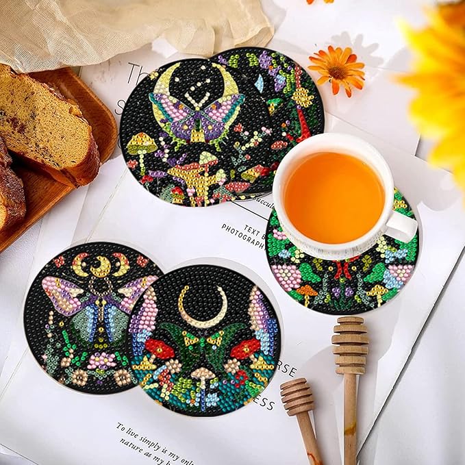 EWJRNSF 10 PCS Diamond Art Coasters Kit, Small Diamond Painting Coasters, Fall Diamond Art Kits for Adults Beginners, Arts and Crafts Supplies Item Sets with Holder Butterfly