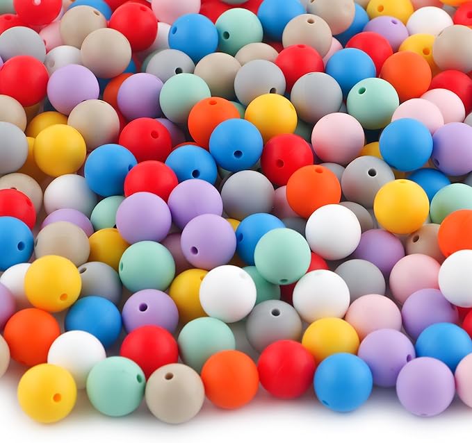 Sunrony 150pcs Silicone Beads for Keychain Making Bracelet Decoration and 15mm Silicone Beads for Pens (Bright Colors)
