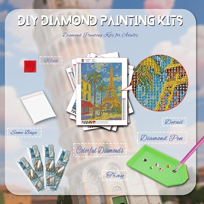 DOTZSO Diamond Art Kits for Adults, 5D Architecture Diamond Painting Kits for Adults,DIY Full Drill Diamond Art Painting Kits Gem Art and Crafts 11.8x15.7 (Inches)