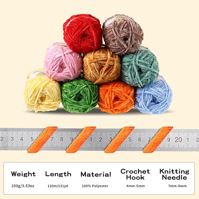 6 * 100g Velvet Chenille Chunky Yarn, Handcrafts Weaving Soft Chenille for Crocheting Clearance, Used for Making Baby Yarn Blanket, Clothes, Knitting Creations (E)