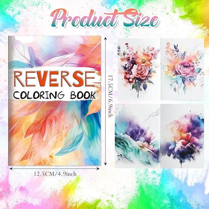Liliful 12 Pcs Coloring Book Bulk for Adult DIY Reverse Flower Stress Relief Color Drawing Book with Patterns for Adults, Party Favors, Goodie Bag Filler and Holiday Gifts
