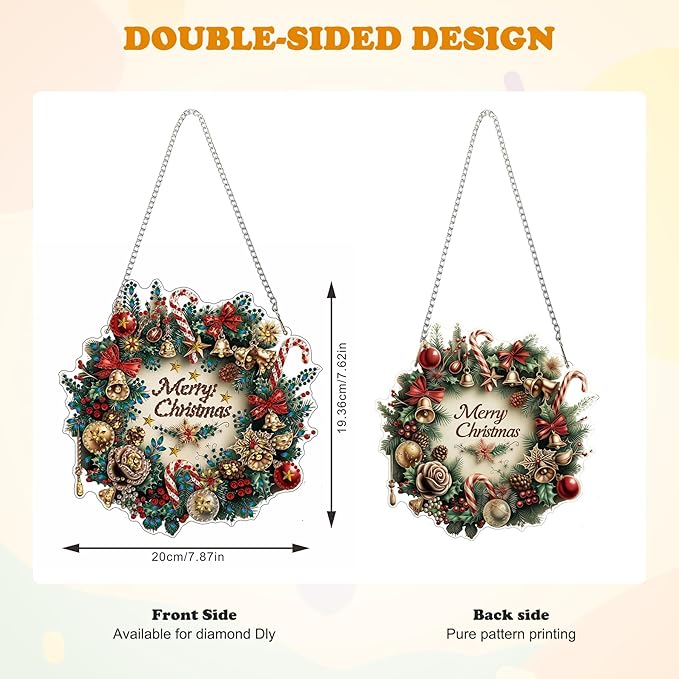 HEIBAGO Wreath Diamond Art Hanging Kits for Adults Kids, 5D Special Shaped Crystal Diamond Painting Kit, DIY Pattern Window Pendant Gem Art Kit for Home Wall Decor 8.3 x 8.3 Inch