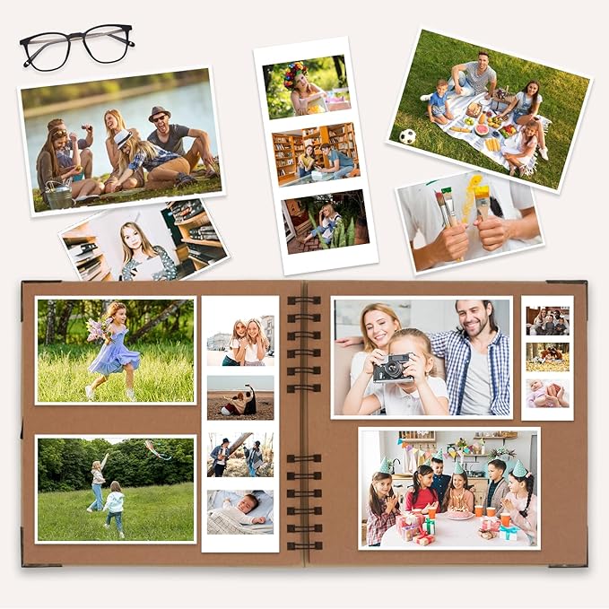 Scrapbook Album, 8 x 8 Inch Scrap book, 60 Brown Blank Pages Scrapbooks, Hardcover Photo Album Scrapbook, Kraft Paper Memory Book, Traveling, Birthday & Holiday Gifts.