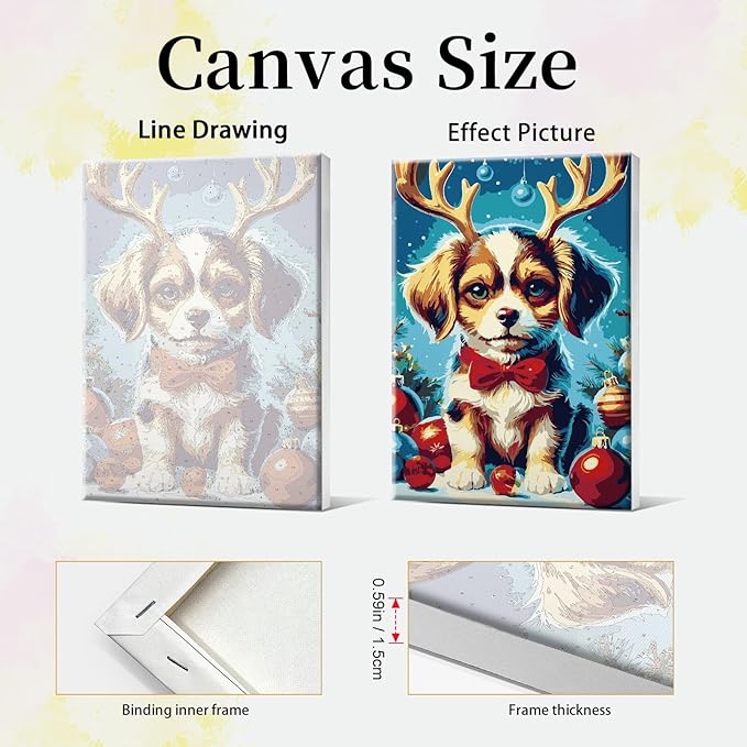 JOOZ Christmas Paint by Numbers Kit for Adults Framed Dog Paint by Number with Easel Christmas Ball Adult Paint by Number Kits Framed Canvas DIY Oil Painting Kits for Home Wall Decor 8x12 Inch