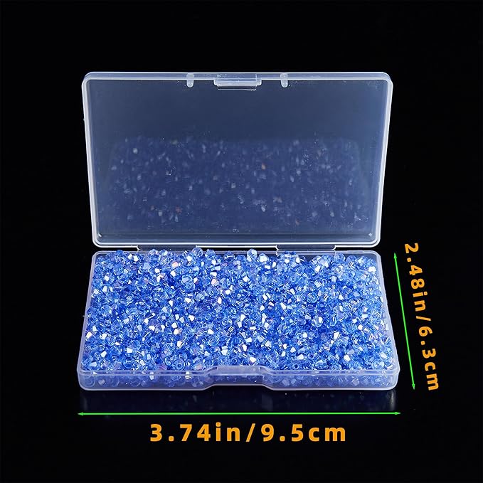 laopottbeads 1200pcs 3mm bicone crystal glass beads for jewelry making, sparkling mini beads for suncatchers, diy bracelets & craft projects (light blue)