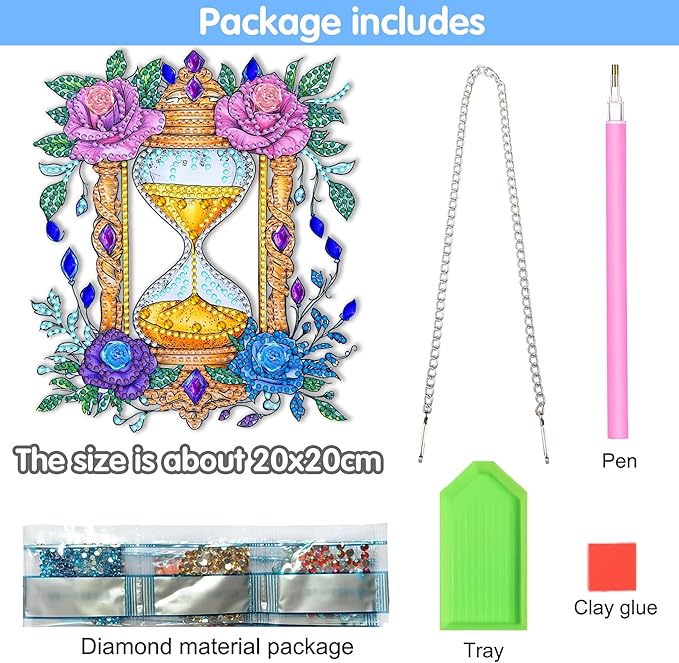 Reofrey Hanging Diamond Art Kits for Adults– 8x8 Inch Hourglass Acrylic Board Double Sided Pattern Diamond Painting Suncatcher Pendant, DIY Crystal Art for Home Wall or Window Decoration Handmade Gift