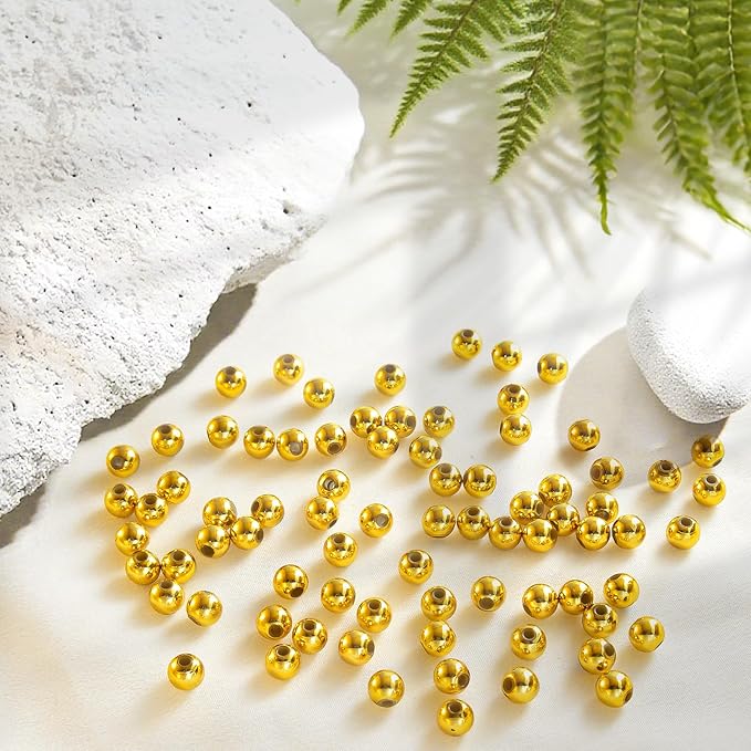 Laopottbeads 900 Pcs Gold 6MM Beads for Jewelry Making Round Beads DIY Kit for Bracelets, Earrings, Necklaces & Anklets