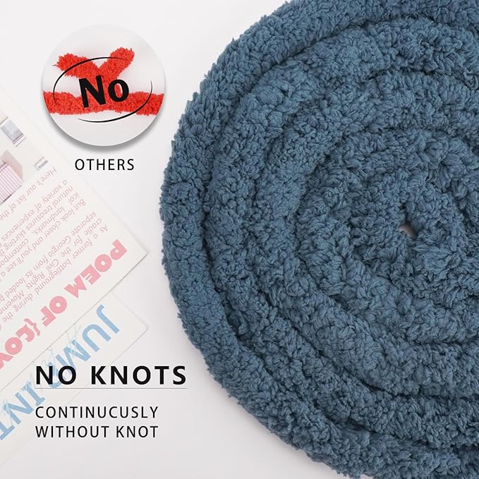 Chunky Yarn for Hand Knitting, Chunky Chenille Blanket Yarn for Crocheting, Bulky Soft Fluffy Chenille for Blanket Project, 8 Pack of 8oz/25yds, Denim Blue