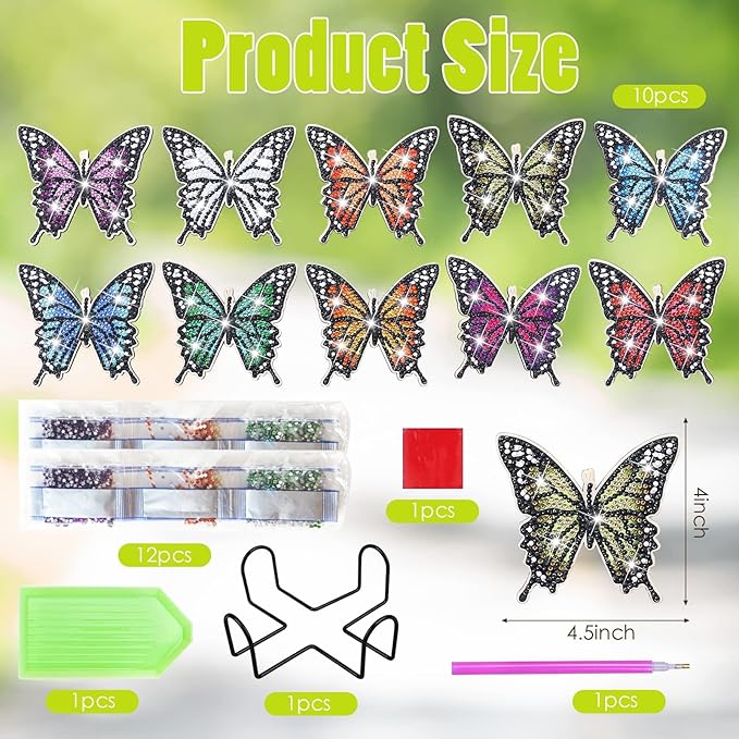 10 Pcs DIY Butterfly Diamond Painting Coasters Kit With Holder for Beginners, Adults and Kids - Spring Art Craft Supplies Gift