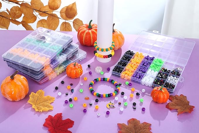 Sahoottie 640 Pcs Halloween Pony Beads Charms for Bracelet Necklace Earring Jewelry Making Kit, Halloween Beads, DIY Crafts for Gifts Party This Product is Suitable for Ages 14 and Above