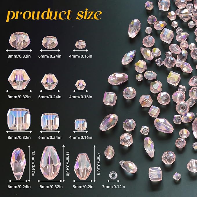 1500 Pcs Crystal Glass Beads for Jewelry Making – 12 Styles Bicone, Rondelle, Cube, Teardrop & 3mm Spacer Beads, DIY Bracelet Necklace Earring Craft Kit with Organizer Box(Pink)