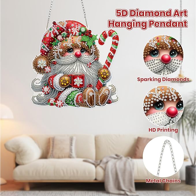MOGTAA Christmas Diamond Art Hanging Kits for Adults Kids, Christmas Gnomes Diamond Art Suncatchers, 5D Special Shape Diamond Painting Window Pendant Kit for Home Garden Wall Decor