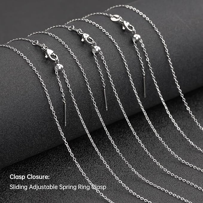 GTVOODX 10pcs Silver Adjustable Necklace Chain Stainless Steel Link Cable Chain Bulk with Needle Threader Lobster Clasps for Jewelry Making