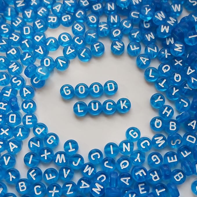 Amaney 1000pcs Blue Letter Beads 7x4mm for Jewelry Making Bracelet Hair Braids Crafts Christmas Decorations