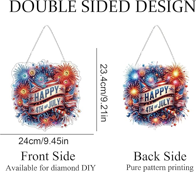 JJFox Diamond Art Hanging Kit for Adult,Special Shaped Rhinestone,DIY Acrylic Diamond Art Painting Window Pendants Home Garden Wall Hanging Kits Hanging Ornament,Double Sided (4th of July)