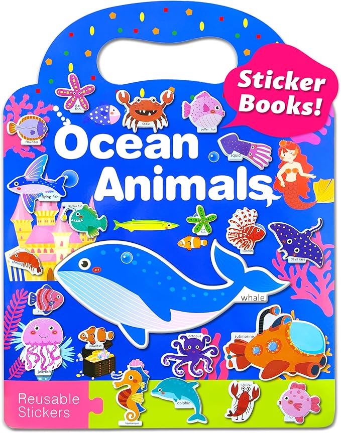 benresive reusable sticker books for kids, sticker books for toddlers, toddler travel toys activities crafts ages 3 and up birthday gifts - ocean