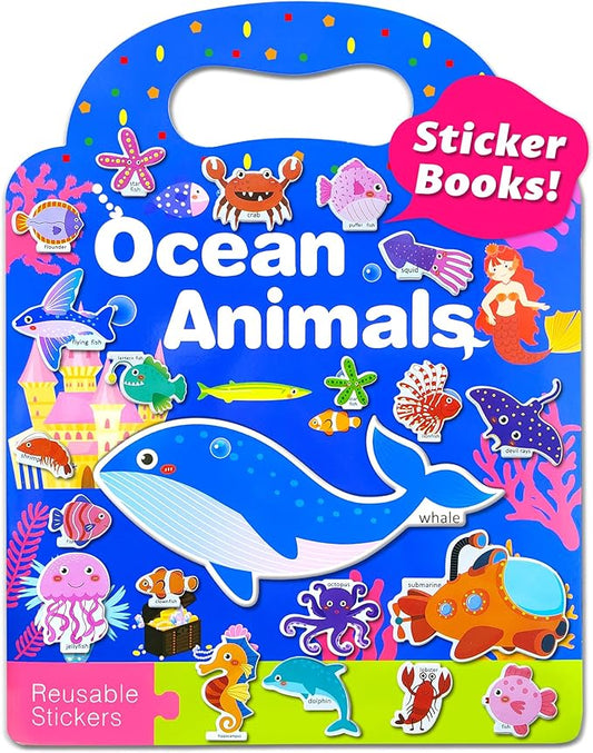 benresive reusable sticker books for kids, sticker books for toddlers, toddler travel toys activities crafts ages 3 and up birthday gifts - ocean