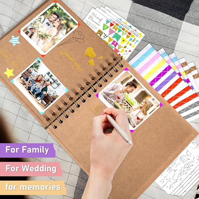GOTIDEAL 8 x 8Inch Scrapbook Album,40 Pages Kraft Paper Photo Albums for Wedding&Anniversary,Family DIY Scrap Book Kits with Metallic Markers&Scrapbooking Stickers Corners(Yellow)