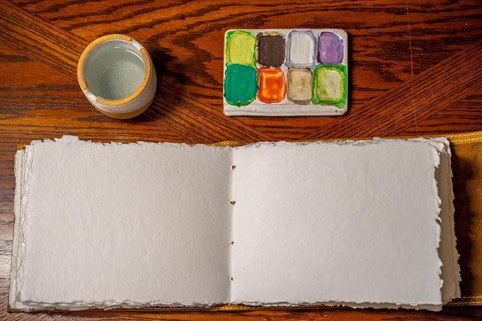 Wanderings Brown Leather Watercolor Journal - 8x10 - Genuine Leather Art Journal with Handmade Deckle Edge Paper - 350 GSM Cold Press Paper - Scrapbook, Watercolor Album, Sketchbook, Drawing Pad