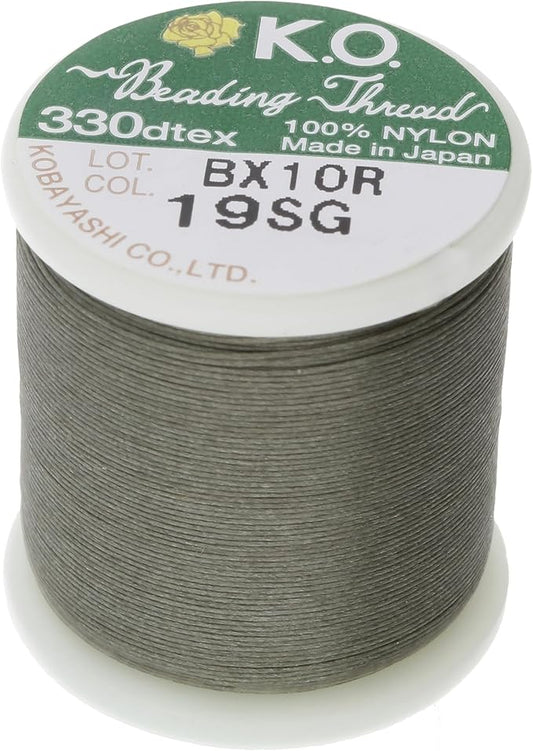 KO Nylon Beading Thread, Smoke Green Color, Japanese Pre-Waxed 100% Nylon, 330TEX, Tangle Resistant Knotting Cords, 50m /55 yds Spool, Use for Seed Bead Projects, Loom Work & Bead Weaving