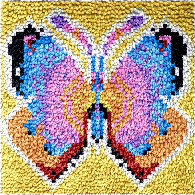 Numptain Latch Hook Kits for Adults,DIY Rug Crafts Butterfly Pattern Color Printed Canvas,Latch Hook Kits for Beginners Handmade Needlework Crafts Home Decoration,12"x12" NT3